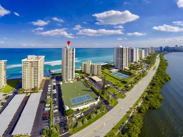 aerial view with a water view