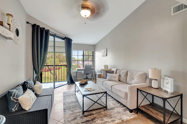 living room with light tile patterned floors