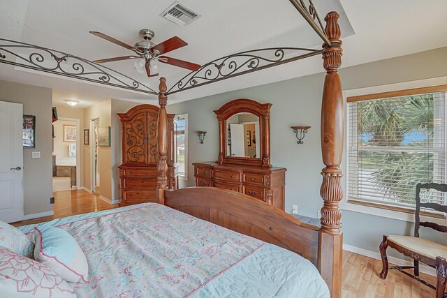 bedroom featuring hardwood / wood-style flooring and ceiling fan