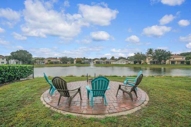 view of patio / terrace featuring a water view