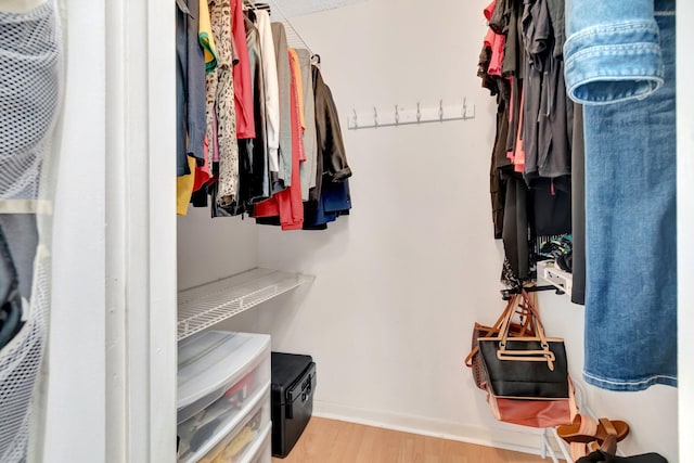 spacious closet featuring light hardwood / wood-style flooring