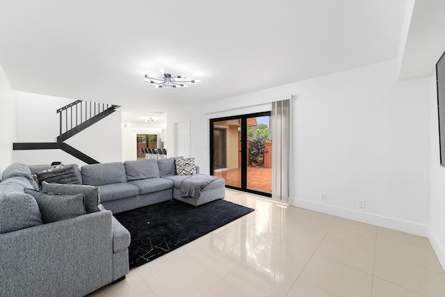 living room featuring light tile patterned floors