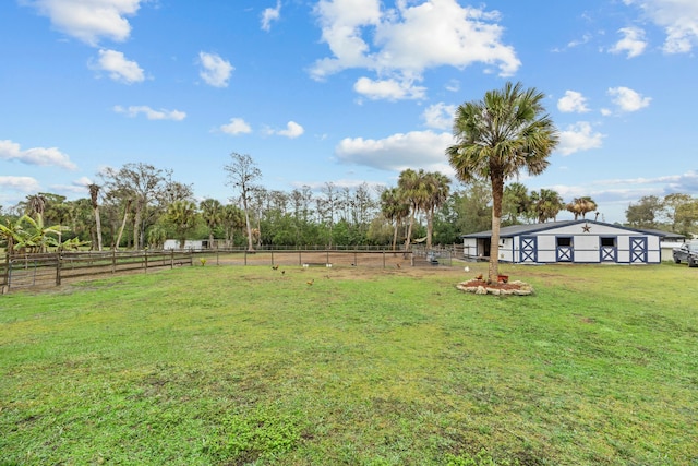 view of yard with an outbuilding and a rural view