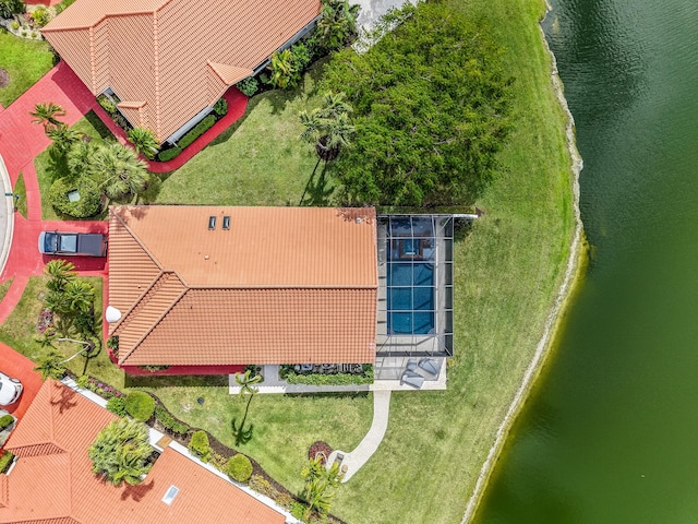 bird's eye view featuring a water view