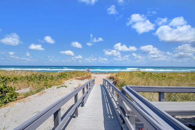 property view of water featuring a view of the beach