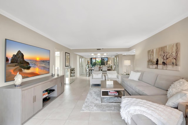 living room with light tile patterned floors