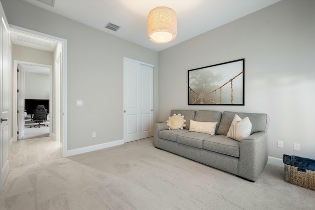 living room with light carpet