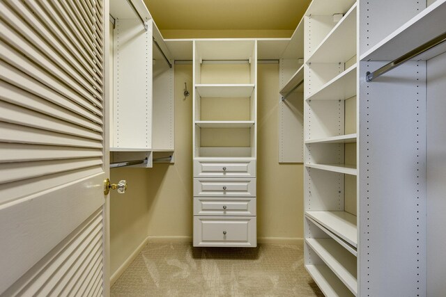 spacious closet with light colored carpet