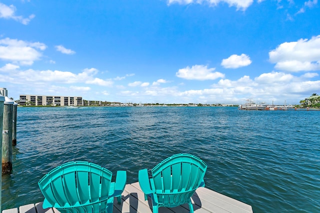 view of dock with a water view