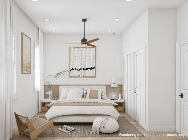 bedroom featuring light wood-type flooring