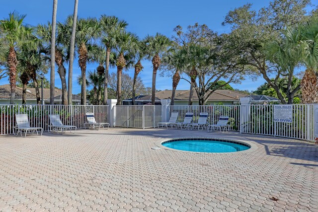 view of swimming pool with a patio