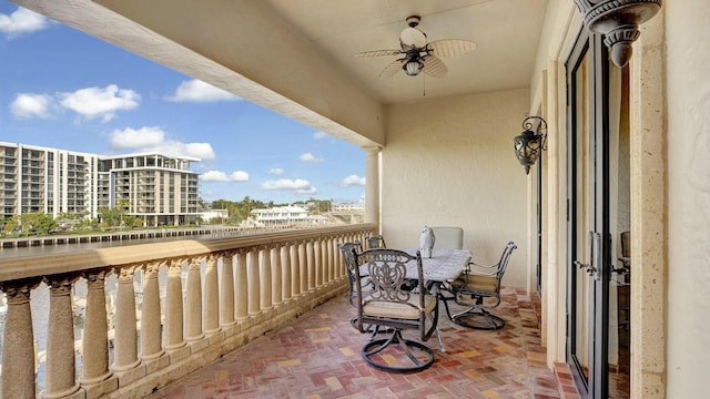 balcony with a ceiling fan