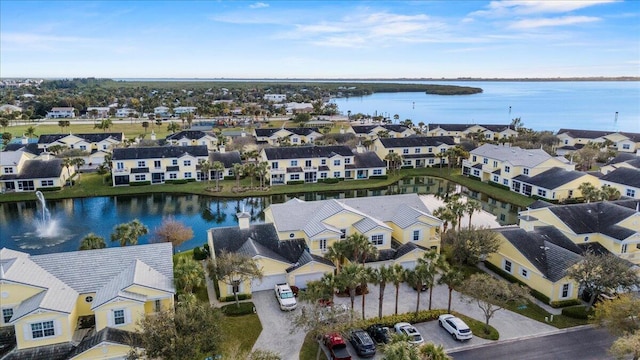 aerial view with a water view