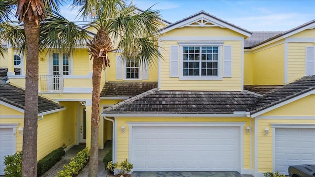 view of front of property with a garage