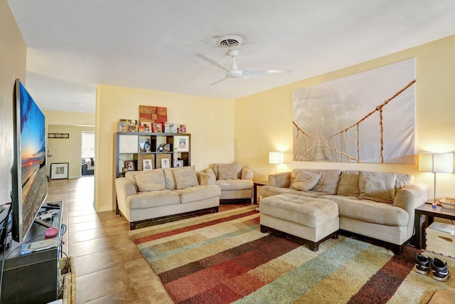 living room featuring ceiling fan