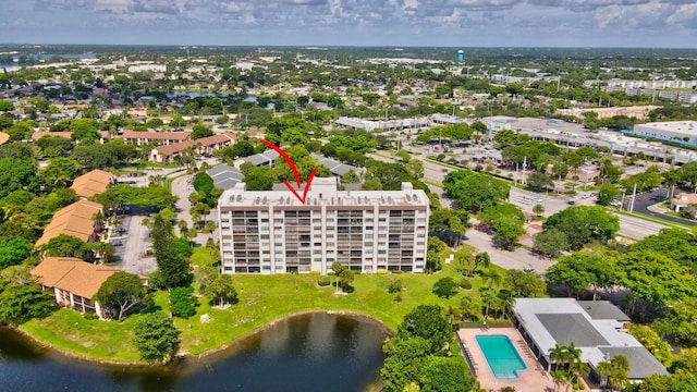 bird's eye view featuring a water view