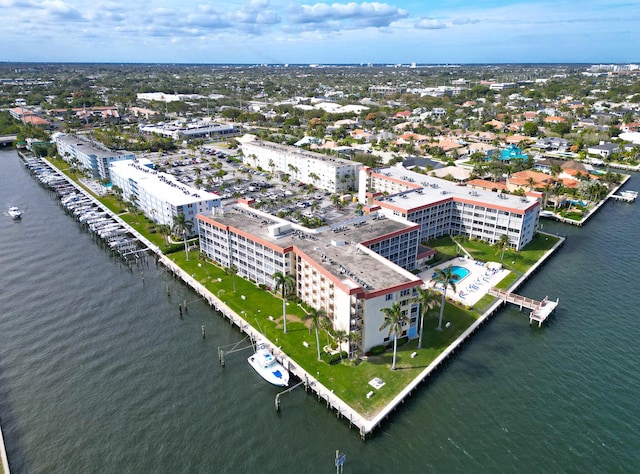 aerial view featuring a water view