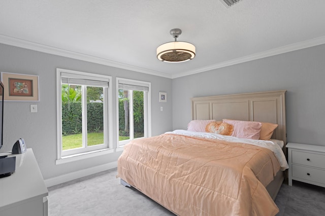 bedroom with ornamental molding