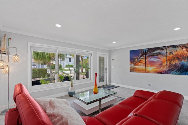 living room featuring ornamental molding