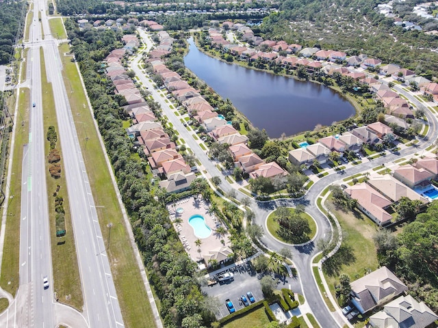 aerial view with a water view