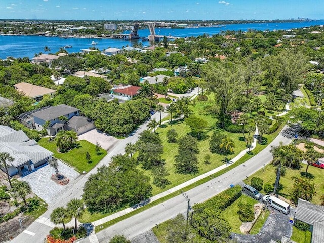 bird's eye view featuring a water view