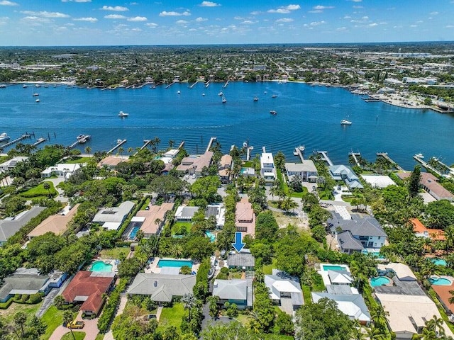 bird's eye view featuring a water view