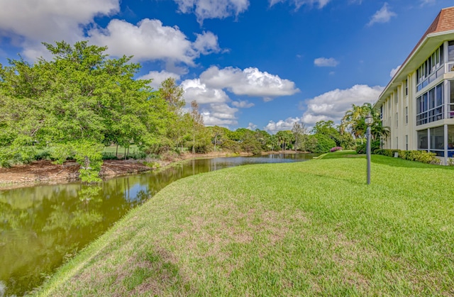 view of yard with a water view