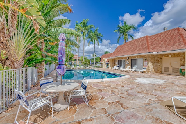 view of swimming pool featuring a patio area