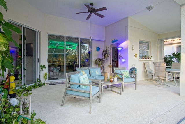 view of patio featuring ceiling fan and an outdoor hangout area