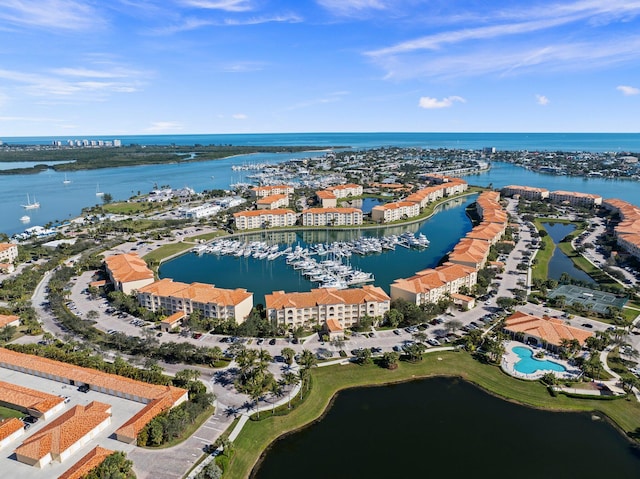 aerial view with a water view