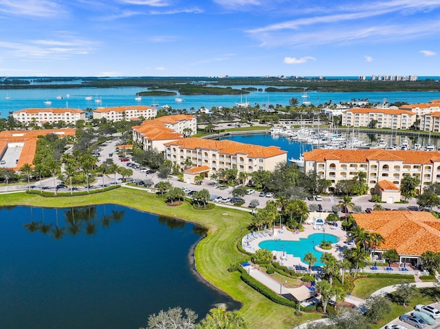 aerial view with a water view