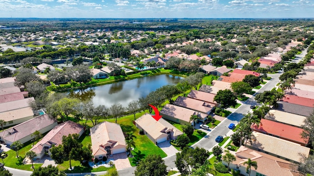 bird's eye view featuring a water view