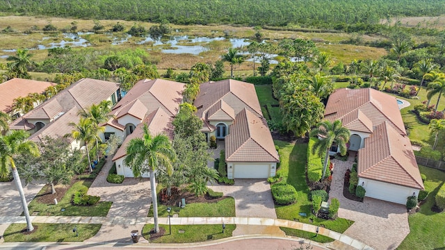 bird's eye view featuring a water view