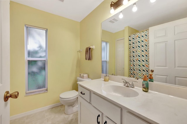 bathroom with vanity, toilet, and tile patterned flooring