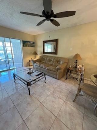 living room with ceiling fan