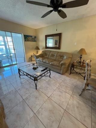 living room with ceiling fan