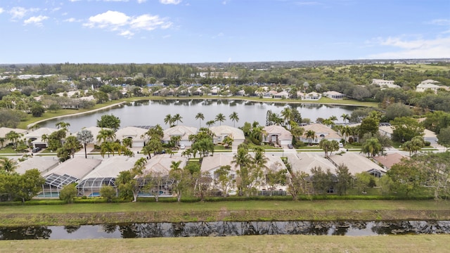 aerial view with a water view