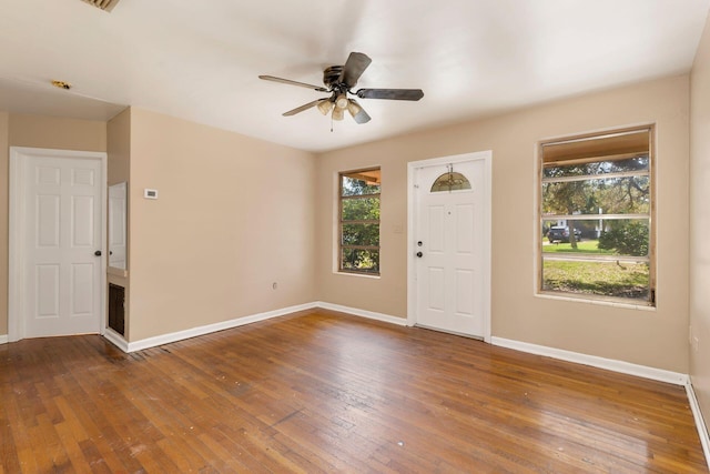 entrance foyer featuring hardwood / wood-style flooring and ceiling fan