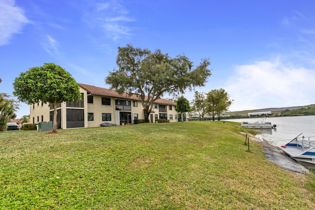 view of yard with a water view