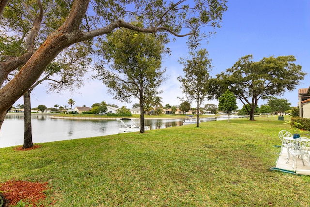 view of yard with a water view