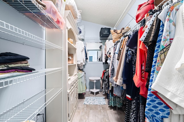 walk in closet with wood finished floors