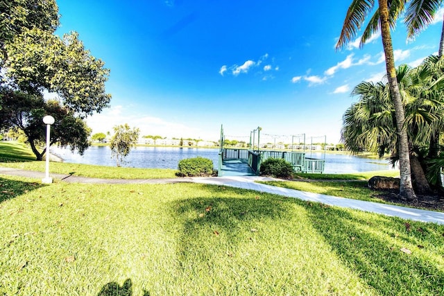 view of yard with a water view