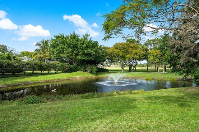 view of home's community featuring a water view and a yard