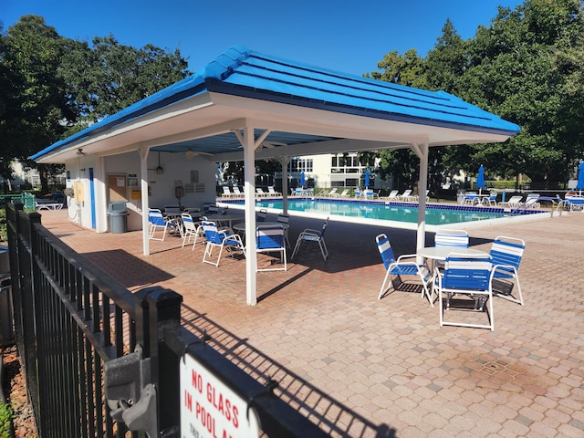 view of pool with a gazebo and a patio