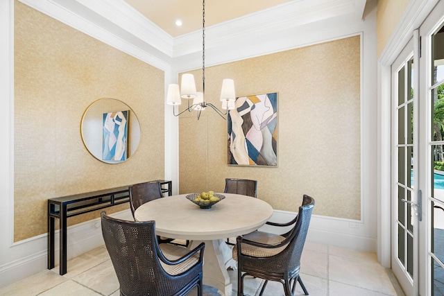 dining room with an inviting chandelier and light tile patterned floors