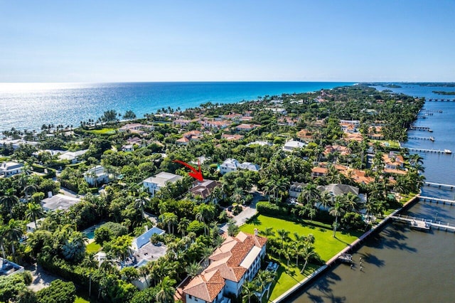 aerial view with a water view