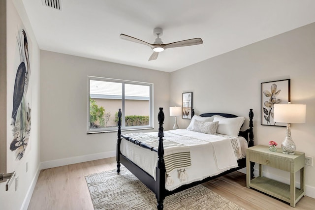 bedroom featuring ceiling fan and wood-type flooring