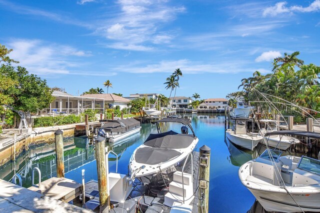 view of dock with a water view