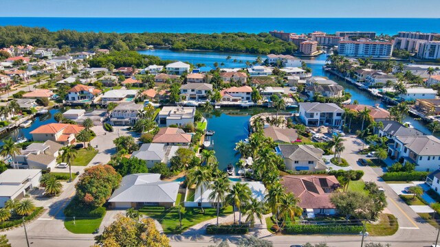 bird's eye view featuring a water view