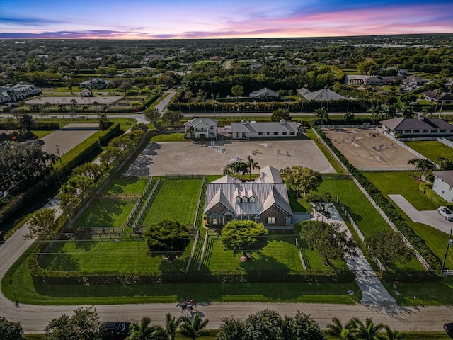 view of aerial view at dusk